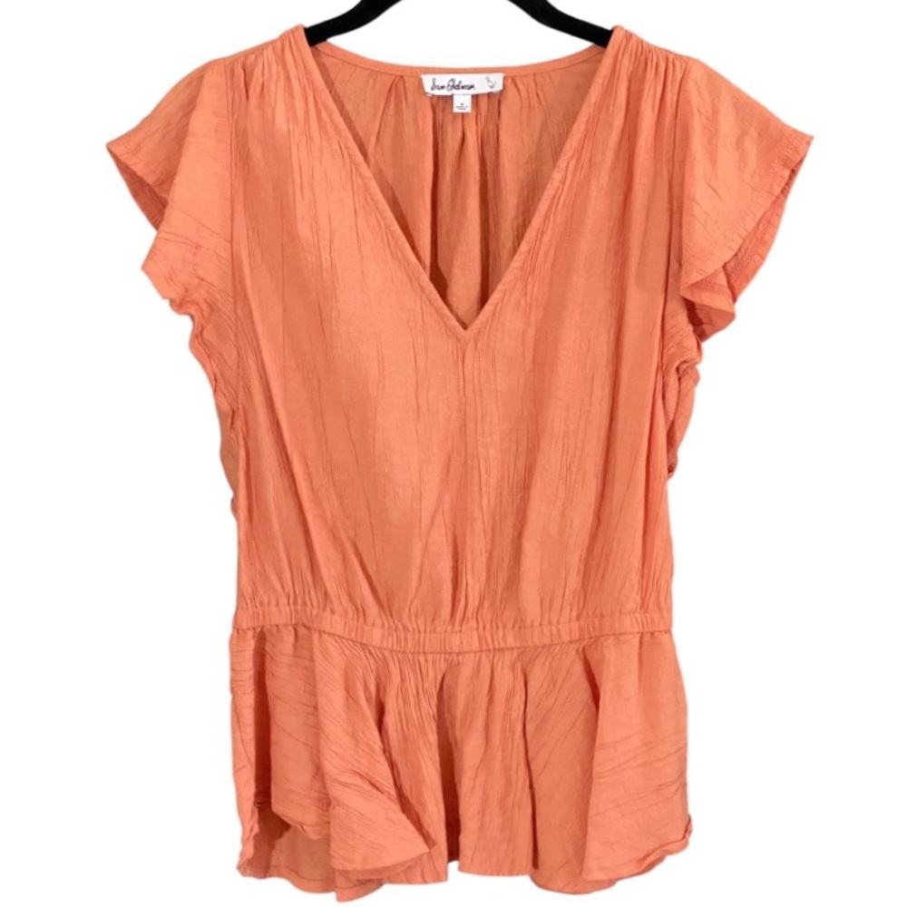Sam Edelman Coral Gauze Peplum Top S Flutter Sleeve Romantic Boho Coastal - Picture 2 of 9